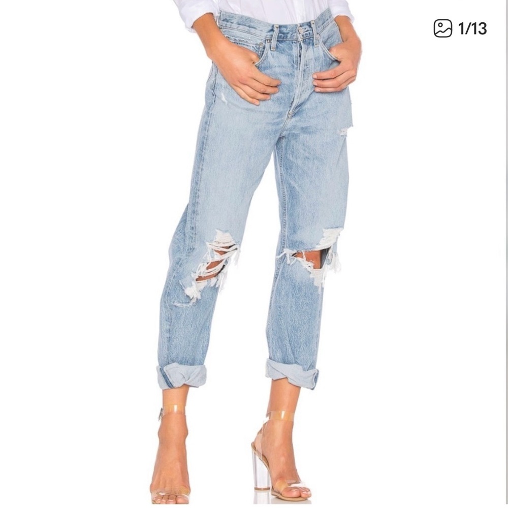 Agolde mid rise loose fit distressed denim